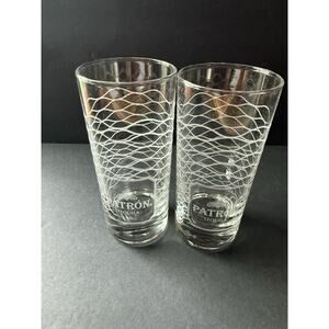 Patron High Ball Glasses Clear Pair (2) Set Cocktail Barware Drinkware Modernist